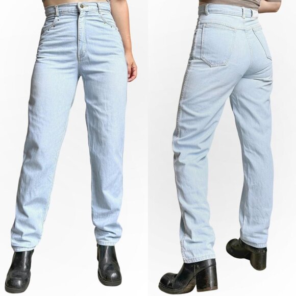 80s vintage highwaisted gem stone jeans light wash jewel embellished tapered. - Picture 6 of 8